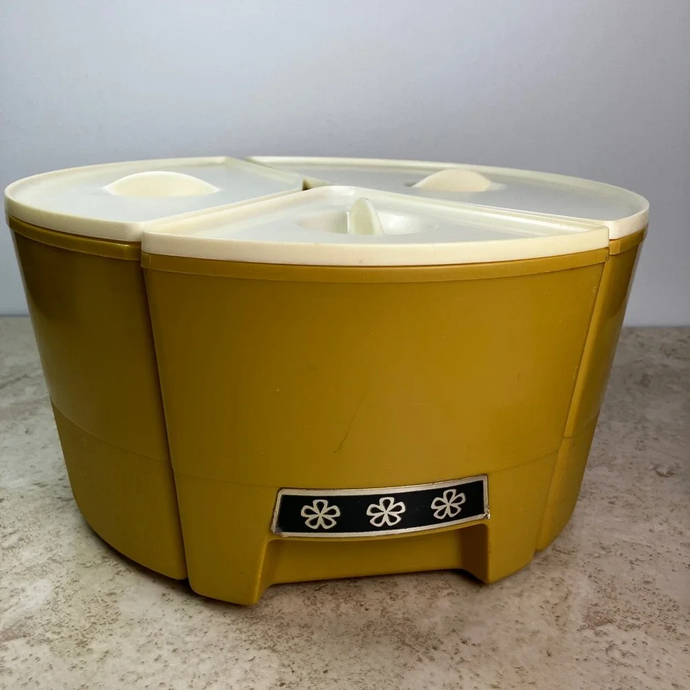 Rubbermaid Carousel Server Vintage Parts Harvest Gold Flower Lazy Susan Bin Lid